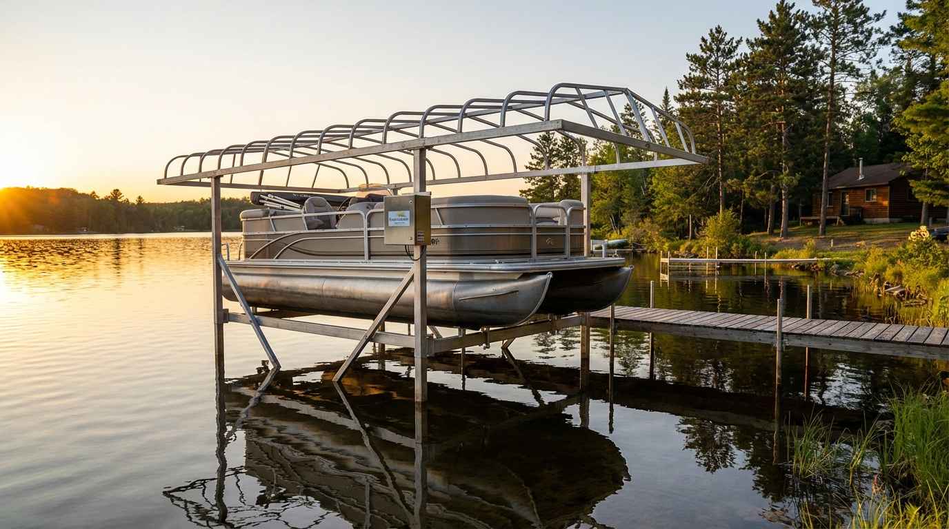 Electric boat lift at sunset
