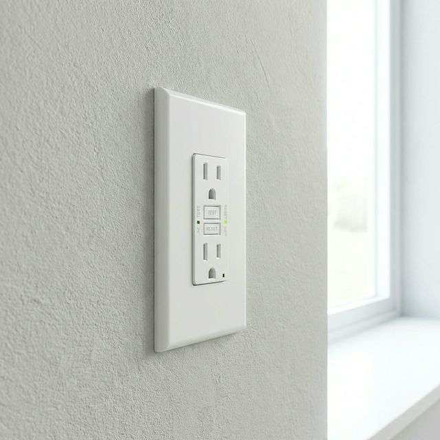 A clean, white GFCI outlet properly installed to provide supplementary ground fault protection