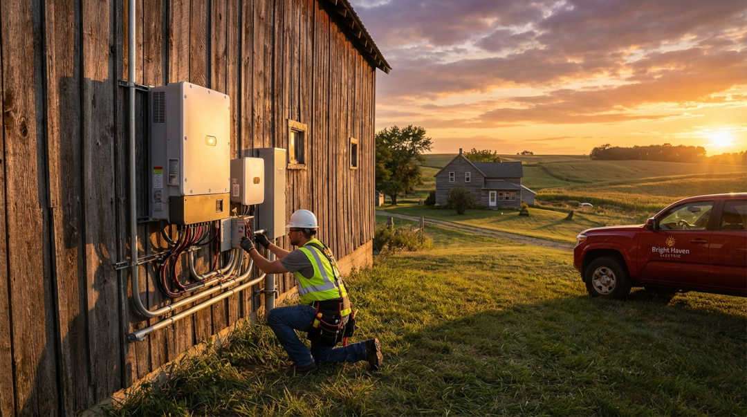 Technician working on solar inverter wiring